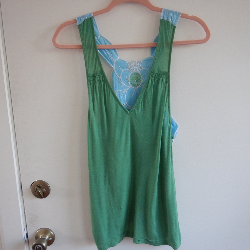Vintage Free People back flower appliqué v-neck tank with pockets HTF - Picture 8 of 9